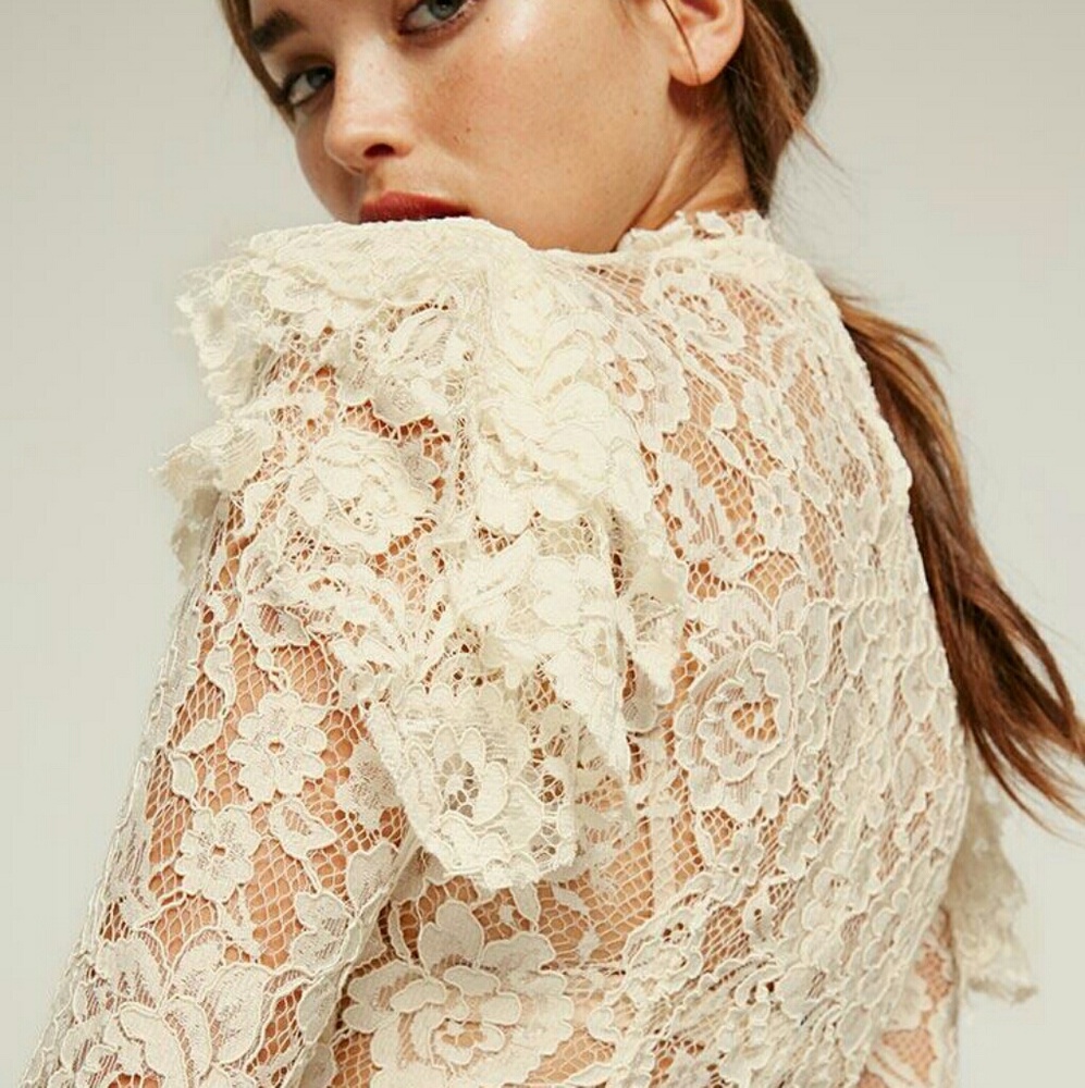 Reformation Celestia Lace Top Ivory Victorian Look